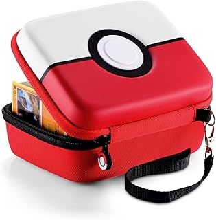 Trading Card Storage Box for PTCG Cards, Hard Shell Game Cards Carry Case Holder Bag, Holds up to 400+ Cards (Red & White)