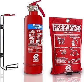 Premium FSS UK 1 KG ABC Dry Powder BSI KITEMARKED FIRE Extinguisher with CE Marked FIRE Blanket. Ideal for Homes Boats Kitchen Workplace Offices Cars Vans Warehouses GARAGES Hotels Restaurants
