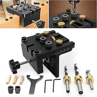 GJCrafts Woodworking Doweling Jig Kit 3 in 1 Pocket Hole Jig Kit Toolwith Positioning Clip Adjustable Drilling Guide Puncher Locator Carpentry Tools DIY Tool for Furniture（ 6/8/10/15mm）