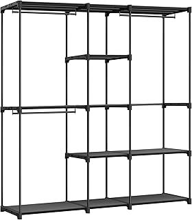 SONGMICS Portable Open Wardrobe, Clothes Rack, Freestanding Wardrobe with Clothes Rails and Fabric Shelves for Bedroom, 43 x 182 x 182 cm Black RYG037B02