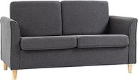 HOMCOM 2 Seater Sofa, Compact Loveseat, Fabric Couch with Wood Legs and Armrest, for Living Room and Home Office Dark Grey