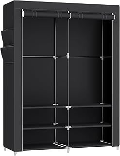 SONGMICS Clothes Wardrobe, Portable Closet, 45 x 127 x 176 cm, 2 Hanging Rails, Shelves, and 4 Side Pockets, Large Capacity for Bedroom, Living Room, Black RYG008B02