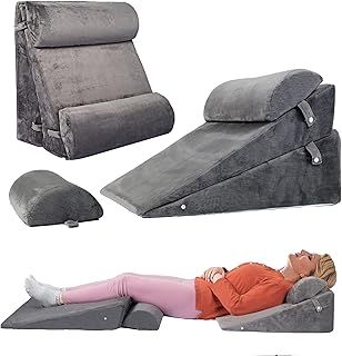 4PCS Adjustable Bed Wedge Pillow Sleeping Support Set 100% Memory Foam for Post Suregery Recovery, Back Neck Leg Pain Relief,Acid Reflux and GERD,Sitting Reading (Gray)