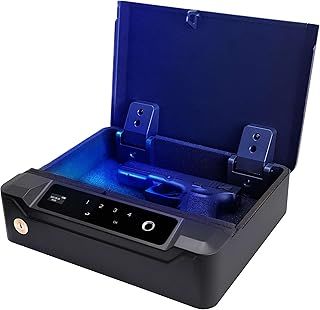BOOSTEADY Gun Safes for Pistols, Smart Biometric Gun Safe with LCD Monitor and Acrylic Touch Keyboard, Quick-Access Handgun Safe Gun Lock Box with Fingerprint Lock, Keypad and Keys