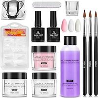 Yokilly Acrylic Nail Kit,Acrylic Powder Set with Pink White Clear Colors,100PCS Nail Tips Acrylic Nail Kits Set with Nail Art Brush,Glass Cup,Nail File (White Clear Pink-1)