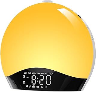 Sunrise Alarm Clock, Bluetooth Speaker Wake Up Light Night Light with 16 Colors, Sunrise/Sunset Simulation Dual Alarms and Snooze Function, 7 Natural Sounds, FM Radio, Bedside Lamp for Kids Adult.