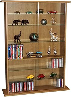 WATSONS BOSTON - Glass Collectable Display Cabinet / 600 CD / 255 DVD Storage Shelves - Oak
