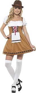 Smiffys Bavarian Beer Maid Costume, Brown with Short Dress & Attached Apron, Oktoberfest Fancy Dress, Adult Dress Up Costumes