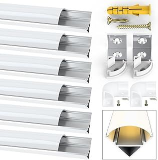 Jirvyuk Led Aluminum Profile, 6 Pack 1m/3.3ft V Shape LED Channel, Led Diffuser, Aluminum Extrusion for LED Strip Lights with Cover, End Caps and Metal Mounting Clips (Milky White)