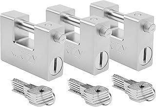 Kurtzy Heavy Duty 1kg Padlocks with 15 Keys (3 Pack) - Hardened Solid Steel Hardware Monoblock Lock - 12mm Thick Shackle - Protect Garages, Containers, Sheds, Shutters, Lockers, Gates and Warehouses