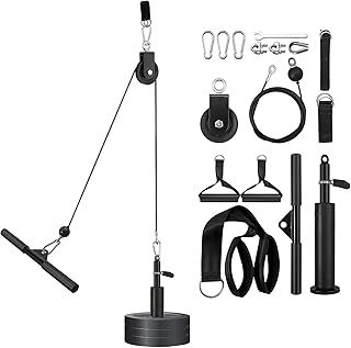 VINTEAM Pulley Cable Machine System, DIY Fitness Home Gym Equipment Workout Accessories with Tricep Rope, Lat Pull Down Bar, Gym Cable for Triceps Extensions, Biceps Curl, Lat Pull Downs, Forearm