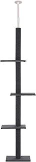 PawHut 260cm Floor To Ceiling Cat Tree for Indoor Cats w/ 3 Perches Flannel Upholstery Kitten Pet Rest Sleep Activity Tower Home Furniture Grey