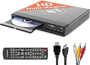 Compact DVD Player with Included HDMI | Multi Region Disc Playback | 1080 HD Upscaling | HDMI, RCA, & AV Connectivity | USB, MP3, & CD Playback | Easy Use Remote Control Included | OAKCASTLE DVD100