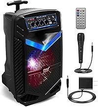 Portable Bluetooth PA Speaker System – 400W Rechargeable Outdoor Bluetooth Speaker with 20 cm Subwoofer, 2.5 cm Tweeter, Recording, Mic Input, Party Lights, USB/SD, and Radio