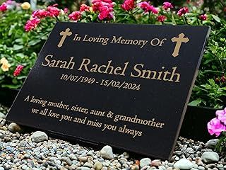 Personalised Granite Memorial Plaque Cross, Engraved, 29x21cm, Gold Lettering, Crematorium, Grave Marker, Garden Memorial