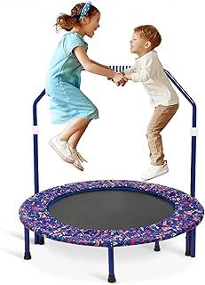 36-Inch Trampoline for Kids Mini Trampoline with Adjustable Handle and Safety Padded Cover Foldable Toddler Trampolines Indoor & Outdoor Rebounder Tram Poline for Kids Play and Exercise (dark blue)