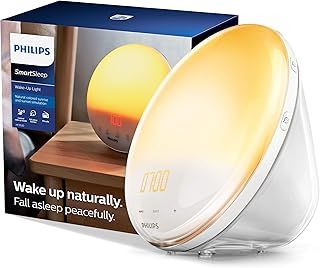 Philips SmartSleep Wake-up Light, Coloured Sunrise and Sunset Simulation, 7 Natural Sounds, FM Radio & Reading Lamp, Tap Snooze (Model HF3531/01)