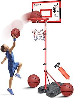 E-SMARTER Kids Basketball Hoop and Stand, 80-200cm Adjustable Portable Basketball Stand Set for Indoor Outdoor, Includes 3 Basketballs & Pump, Ball Games Basketball Toy for Kids, Boys, Christmas