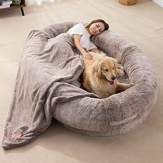 Large Human-Sized Dog Bed Bean Bag Floor Pillow for Adults and Pets, With Blanket Cover (Gradient Brown)