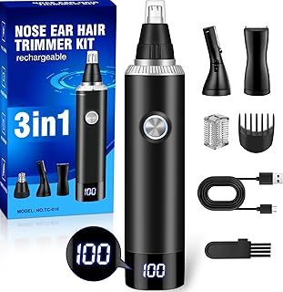 JEETIF Rechargeable Nose Hair Trimmer for Men and Women, 3-in-1 Professional Painless Eyebrow and Facial Hair Trimmer, IPX7 Waterproof Nose Trimmer with Dual Edge Blades,Nose Hair Trimmer for Easy Cleansing