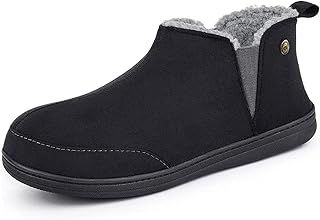 VeraCosy Men's Micro Suede Faux Wool Blend Hi-Top Boot Slippers House Shoes with Elastic Dual Gores