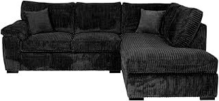 Sofa Selection Jumbo Cord Elegant L Shape 4-Seater Right-Facing Corner Sofa Set, Your Comfort Haven in the Living Room, Our Stunning Jumbo Cord Sofa Collection (Right Hand Facing, Black)