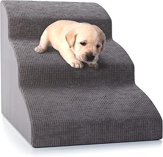 Dog Steps for Bed, 3-Step Ladder for Small Dogs & Cats, High Density Foam Pet Stairs, Soft & Non-Slip Surface, Help Your Pet Easily Up and Down, Perfect for Old & Injured Pets, Dog Ramp for Bed/Sofa