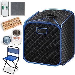 RELAX4LIFE Portable Steam Sauna, Folding Full Body Spa Sauna Tent with 9 Levels Temperature, Timer, 1000W Generator, Chair & Foot Massage Roller, Personal Slimming Detox Therapy Sauna Cabin (Black)