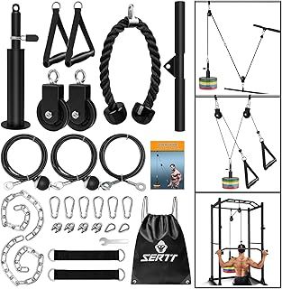 SERTT Weight Cable Pulley System Gym, Upgraded Cable Pulley Attachments for LAT Pull Down, Biceps Curl, Tricep, Arm Workouts - Home Gym Add On Equipment