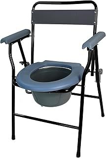 Easigear Folding Steel Portable Commode Chair with Safety Lock and 9 Litre Pail, Grey