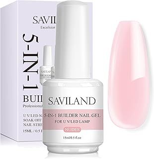 Saviland 5 in 1 Nudes Builder Nail Gel - 15ml Builder Base Strengthening Gel U V Nail Gel Polish for Nails Repair Reinforcement Extension, Nail Art Supplies Easy to Shape