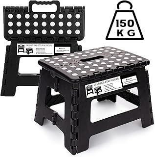 Folding Step Stool 9 inch - Kids Adults Heavy Duty Foldable Plastic Stepping Stool for Kitchen, Bathroom, Garden and Outdoor Activities (Black)