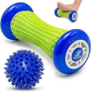 Beenax Foot Massage Roller and Hard Spiky Ball Set - Plantar Fasciitis Recovery, Muscle Roller Stick, Fascia, Feet, Trigger Point, Exercise - Relieve Stress and Relax Tight Muscles