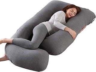 Pregnancy Pillows for Sleeping, Full Body Pillow Large U Shaped Upgrade and Maternity Support with Replaceable and Washable Velvet Cover (Black Gray-Knitted Cotton)