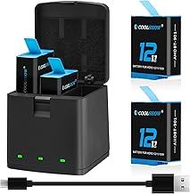 COOLSHOW Hero 12/11/10/9 Battery Replacement 2 Packs and 3-Channel Storage Hero 12/11/10/9 Battery Charger Box Portable Design Compatible with GoPro Hero 12/11/10/9 Black