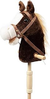 BEJOY Stick Horse with Wood Wheels, Hobby Horse Toy, Real Pony Neighing and Galloping Sounds Plush Toy Chocolate 36 Inches(AA Batteries Required)