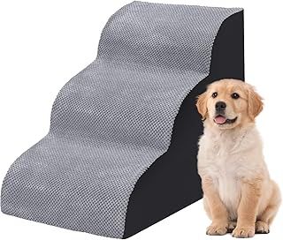 The Fellie Steps for Bed/Sofa With Washable Cover, 3-Steps High Density Foam Ramp, Non-Slip Pet Stairs for Small Older Injured Dogs and Cats, Grey, 40 x 55 x 35cm