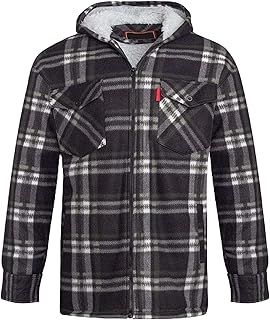shelikes Mens Womens Shirts Fleece Padded Lumberjacket Sherpa Fur Lined Lumberjack Hooded Quilted Thermal Check Shirt