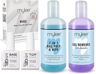 MYGEL Top & Base With Mylee Prep Wipe & Remover UV LED Nail Gel Polish Kit Soak Off