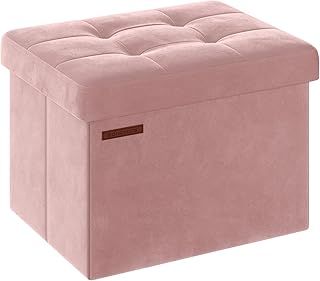 SONGMICS Storage Ottoman, Foldable Small Ottoman Foot Rest, 31 x 41 cm Foot Stool, Ottoman with Storage, Load up to 130 kg, for Living Room, Bedroom, Dorm, Jelly Pink LSF200R51