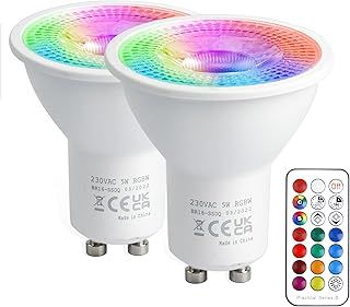 VARICART GU10 Colour Changing LED Bulbs, 5W Dimmable Spot Light Bullb, 12 Colour RGB + Warm White 3000K, 5 Modes, Built-in Memory with Remote, 35W~50W Equiv. for Everyday & Mood Lighting (2 Pack)