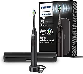 Philips Sonicare 4100 Electric Toothbrush for Adults with 1 x Philips W2 Optimal White Sonic Brush Head in Black, Slim Travel Case and USB Charger