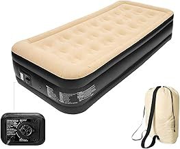 Trendi Inflatable HIGH Pillow Raised Single Flocked AIR Bed Mattress AIRBED with Built in Electric Pump