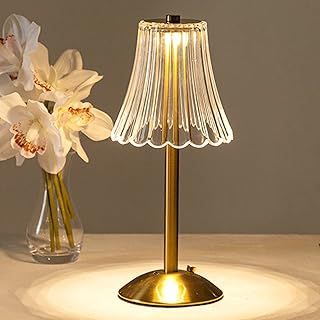 HEQET Cordless Table Lamps for Home, Table, Dining Room, Gold Rechargeable Lamps, USB Charge 12'' Tall LED Brass Portable Outdoor Indoor Table Lamp with Built-in Dimmer (Gold-Flower)