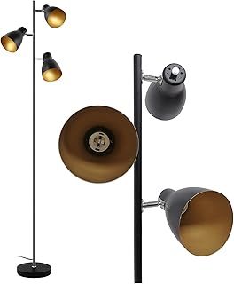 Tree Adjustable Floor Lamp, Retro Metal Black/Gold, E27 Socket Max. 25 W, 3 Lights, 166 cm Spotlight Floor Lamp Industrial for Reading Living Room Bedroom Office