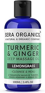 Turmeric Massage Oil - Arthritis Relief & Muscle Pain | Anti-Inflammatory, Lymphatic Drainage, Joint & Nerve Soothing, Sleep Support | Ginger & Lemongrass for Deep Tissue Massage | Sera Organics 100ml