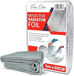 Radiator Foil Reflective Thermal Bubble Heating Insulation (5m x 60cm) Energy Saving Helps Winter Bills Easy to Cut and Install Includes Sticky Pads
