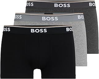 BOSS Mens Trunk 3P Power Three-Pack of Logo-Waistband Trunks in Stretch Cotton