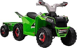 HOMCOM Electric Quad Bike, 6V Kids Ride On All Terrain Vehicle with Back Trailer for Ages 18-36 Months - Green