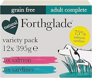 Forthglade Wet Dog Food Variety Pack (12 x 395g Trays) - Adult, Grain Free Salmon & Sardines With Vegetables, Stomach Sensitive with Natural Ingredients, Hypoallergenic